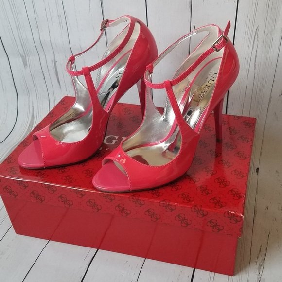 Guess Naga Hot Pink Patent Leather Strappy Stiletto Heels with Box Barbiecore 6 - Picture 13 of 13